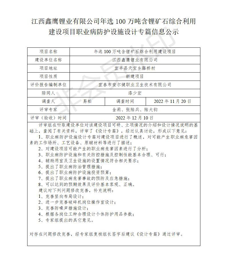 江西鑫鷹鋰業(yè)有限公司年選100萬(wàn)噸含鋰礦石綜合利用建設(shè)項(xiàng)目職業(yè)病防護(hù)設(shè)施設(shè)計(jì)專篇信息公示_01.jpg