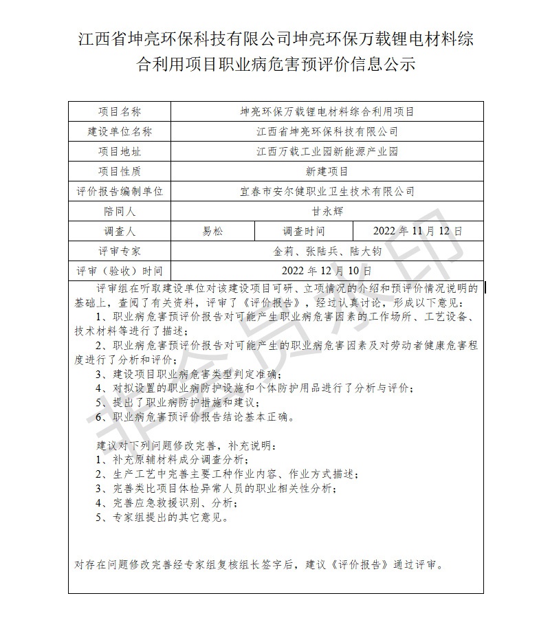 江西省坤亮環(huán)?？萍加邢薰纠ち镰h(huán)保萬(wàn)載鋰電材料綜合利用項(xiàng)目職業(yè)病危害預(yù)評(píng)價(jià)信息公示.jpg